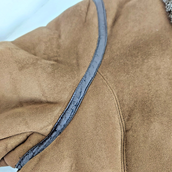 IZZI Women Coat Faux Fur Brown M Full Zip Hip Length Embroidered Boho 90s VTG - Picture 15 of 16